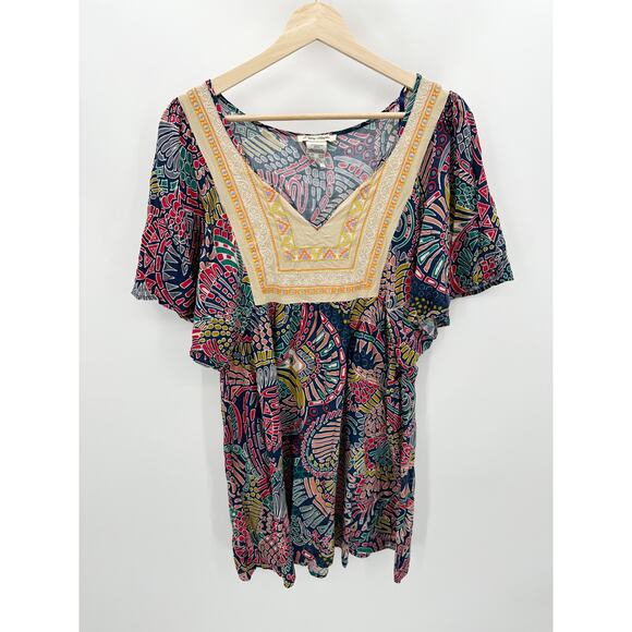 Flying Tomato Dress Women MEDIUM Multi-Color Printed Short Sleeve Tunic Mini - Picture 1 of 8